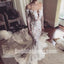 Long Sleeves Seen Through Applique Lace Mermaid Bridal Long Wedding Dresses, BGW011