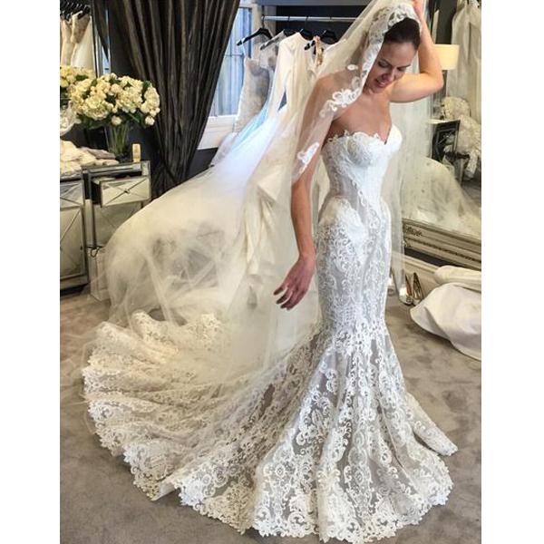 Sweetheart Lace Mermaid Cheap Long Bridal Wedding Dresses, BGP237